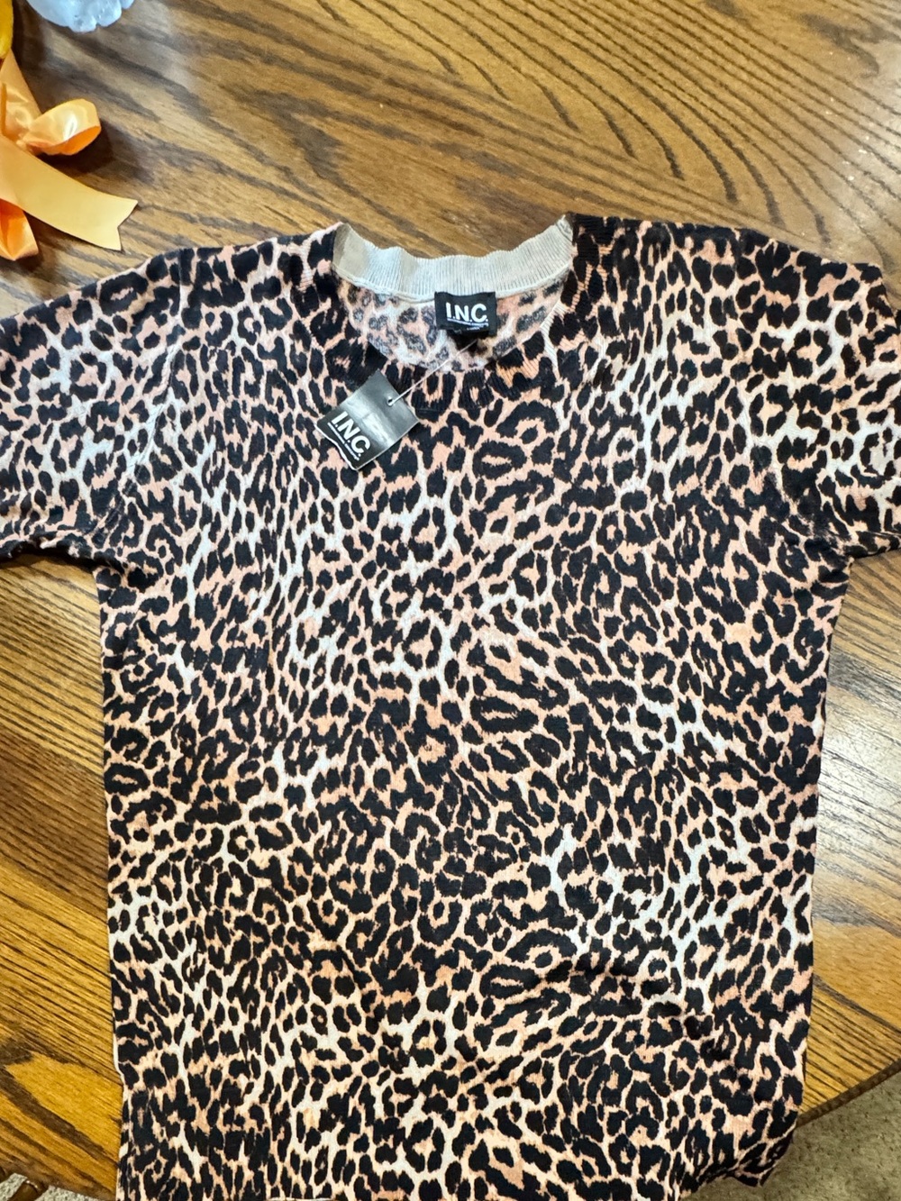 INC International Concepts Girls' Leopard Print Short Sleeve Top - Brown & Black